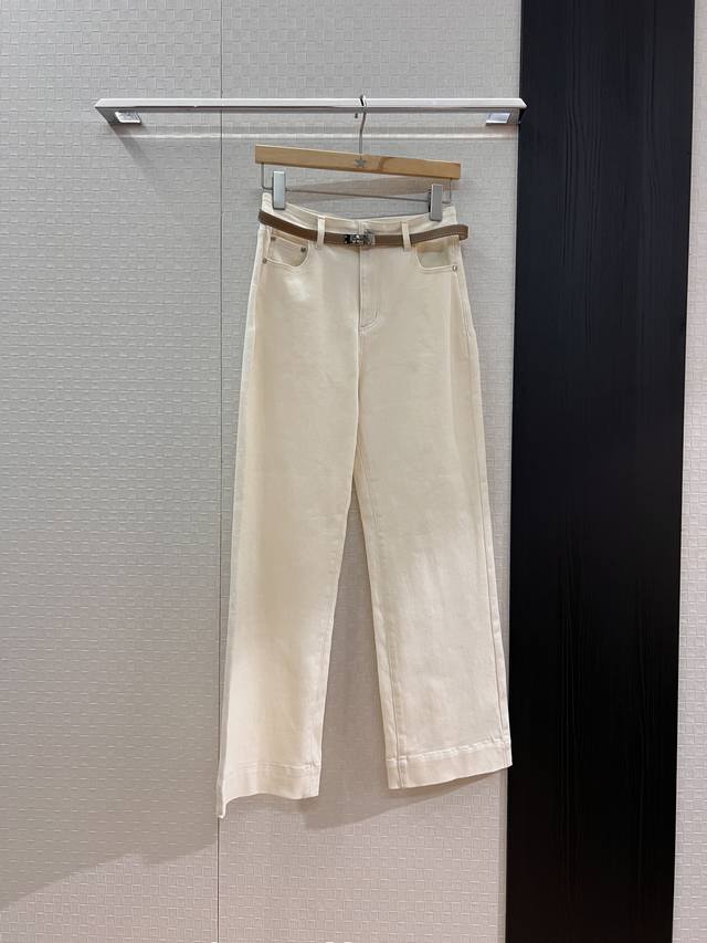 New Her twist lock belt decorated straight jeans wide leg pants loose casual sl