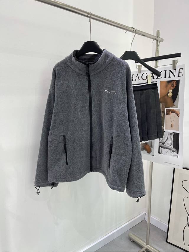 M Gray polar fleece stand-collar zipper jacket, Fabric: Polar Fleece, Color: Gra