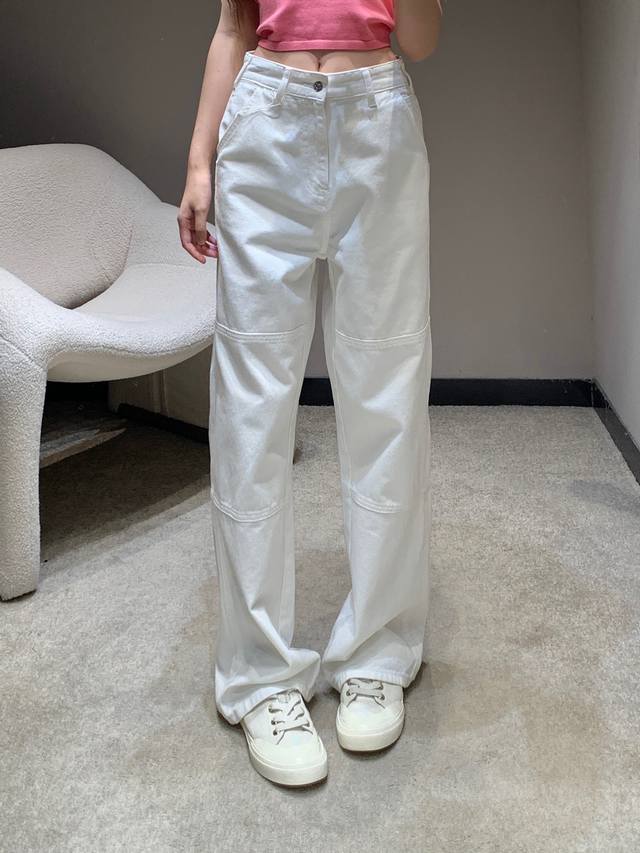 Acne Studi*S's new spring/summer 25Ss white denim pants with a smiley face logo