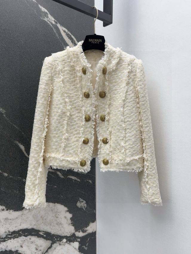 Bal 24Ss Autumn/Winter new arrival, double-breasted braided tweed jacket. Three-