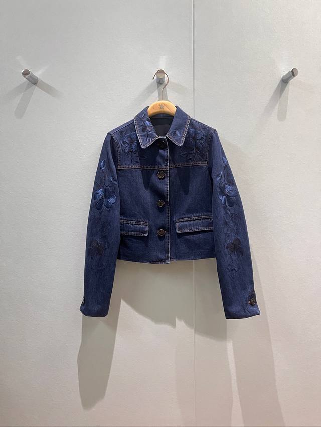New heavy-duty positioning embroidery floral lapel short denim jacket exquisite