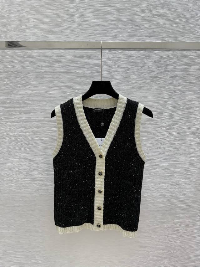 Ch's new summer colorblock gold and silver thread V-neck knitted vest cardigan C