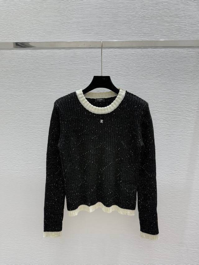 Ch's early autumn new color matching gold and silver thread round neck knitted l