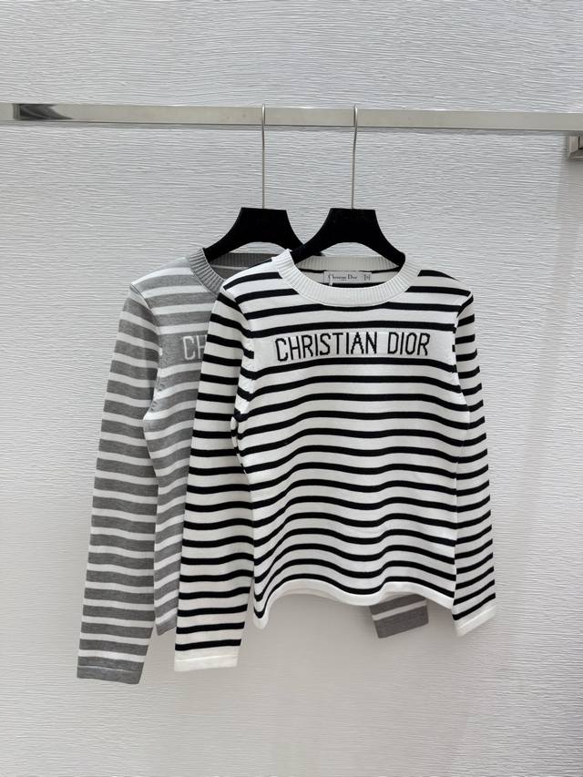 D's early autumn new contrast striped letter round neck knitted long sleeve Colo