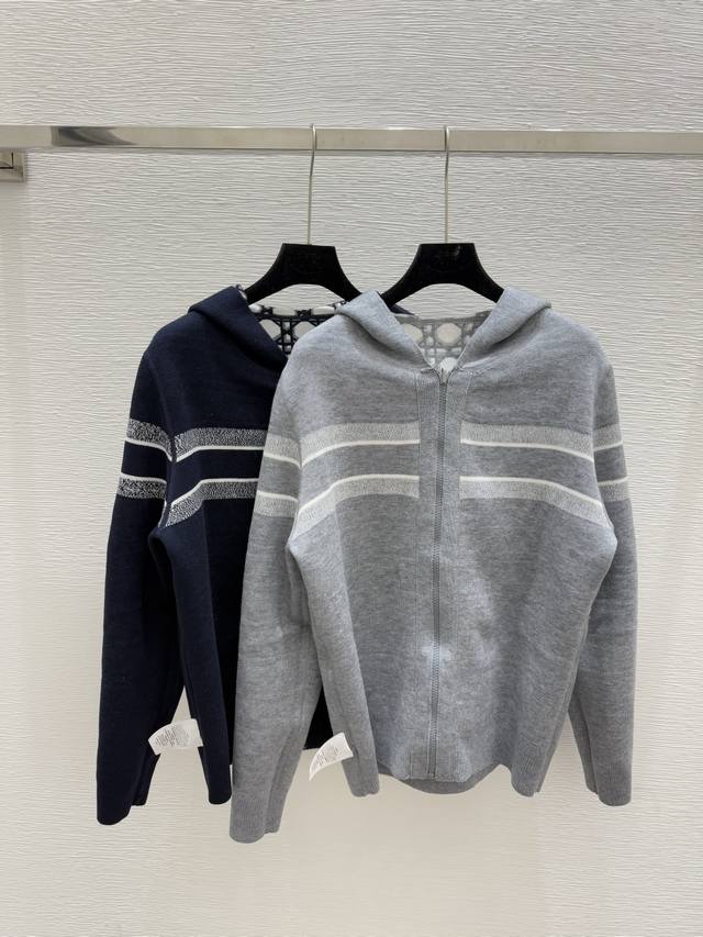 D's early autumn new monogram hooded double-sided knitted long-sleeved cardigan