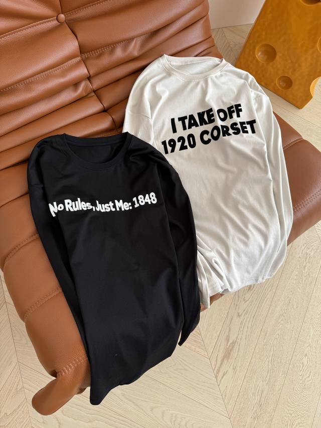 25 New arrival for early fall! Long-sleeved T-shirt with flocked lettering and s