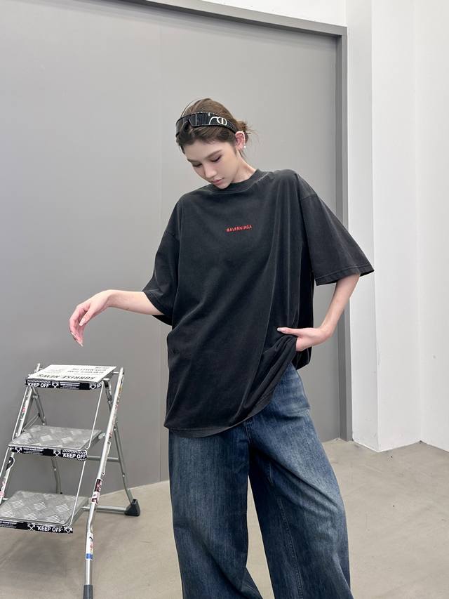 Paris | New short-sleeved T-shirt, garment-washed color-stirring process with c