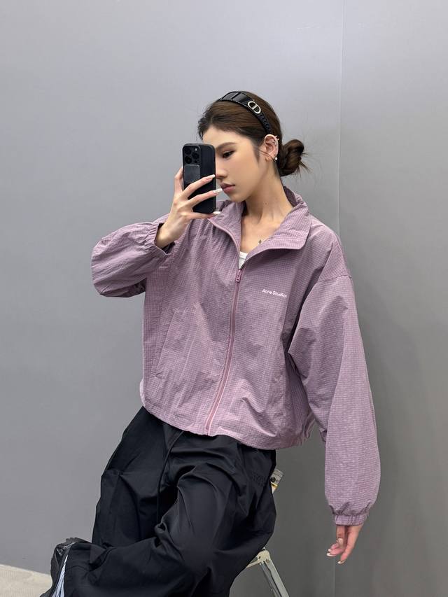 Acne | New thin windbreaker, classic print logo, imported plaid nylon fabric, ca