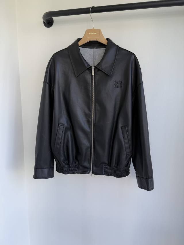 Miu25 Early Fall 2025 Nappa Leather Zipper Jacket Shipping. Soft Nappa leather c