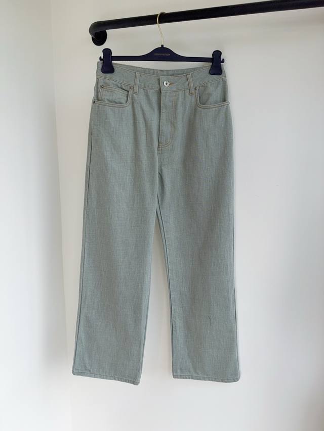 Loew25 new heavy-duty fermented washed denim trousers with custom embroidered le