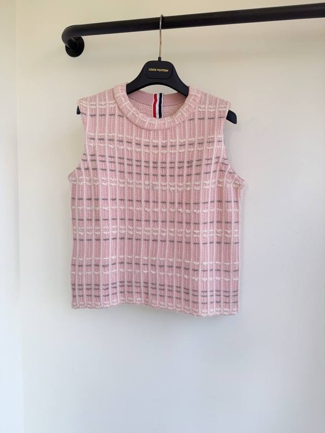 Thobrtb25 Limited Edition New Contrast Color Round Neck Plaid Heavy Jacquard Col