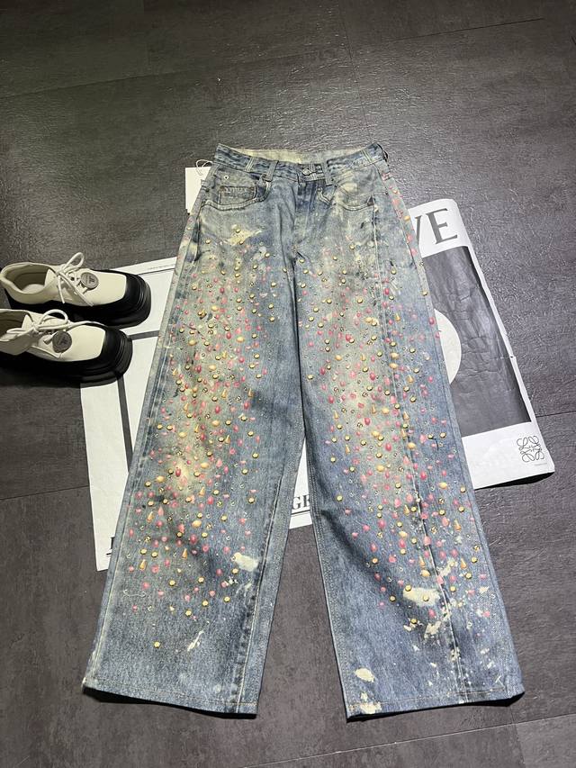 pp Ceiling Acne* new limited edition printed three-dimensional beaded slim jeans
