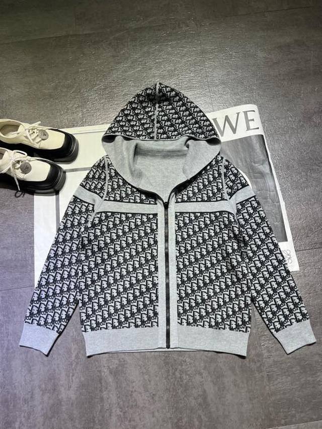 pp Di** Dior women's jacket 25 new style 544G12A0551 double-sided knitted hoodie