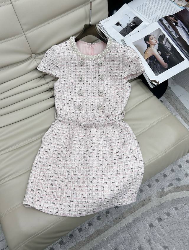 Hot new arrival! 25-year-old custom-made pearl collar waist dress, sweet and ele
