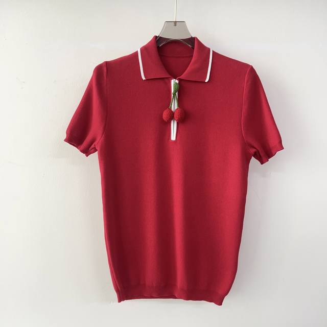 Valentino 25 new style polo collar cherry short sleeve topMaterial: CottonColor: