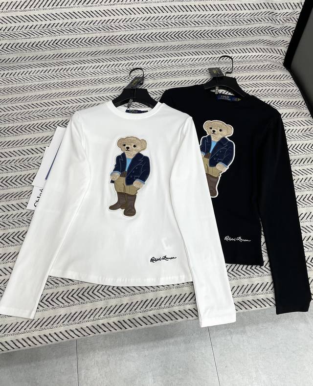 25Ss New autumn and winter polo cartoon patch embroidered bear pattern long-slee