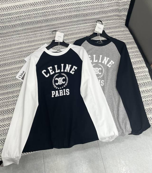 25Ss New autumn and winter style Celine contrast sleeve Arc de Triomphe letter p