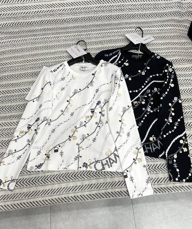 25Ss New autumn and winter Chanel chain logo chain letter print long sleeve grap