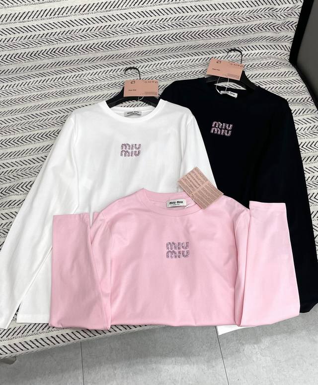 25Ss New autumn and winter style Miu simple beaded hot diamond letter versatile