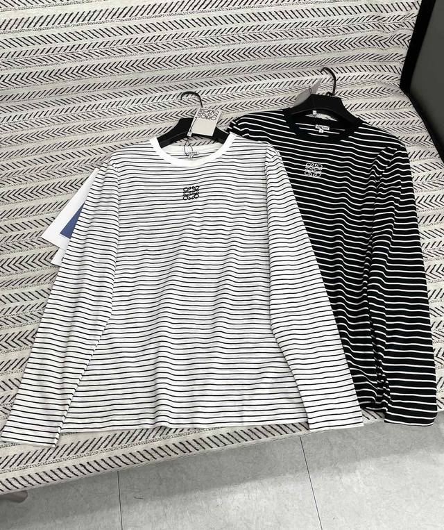 25Ss New autumn and winter style Loewe simple embroidered letter striped long-sl