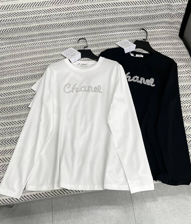 25Ss New autumn and winter Chanel hand-beaded letter pattern long-sleeved cotton