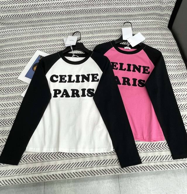 25Ss New autumn and winter style Celine raglan colorblock embroidered letter lon