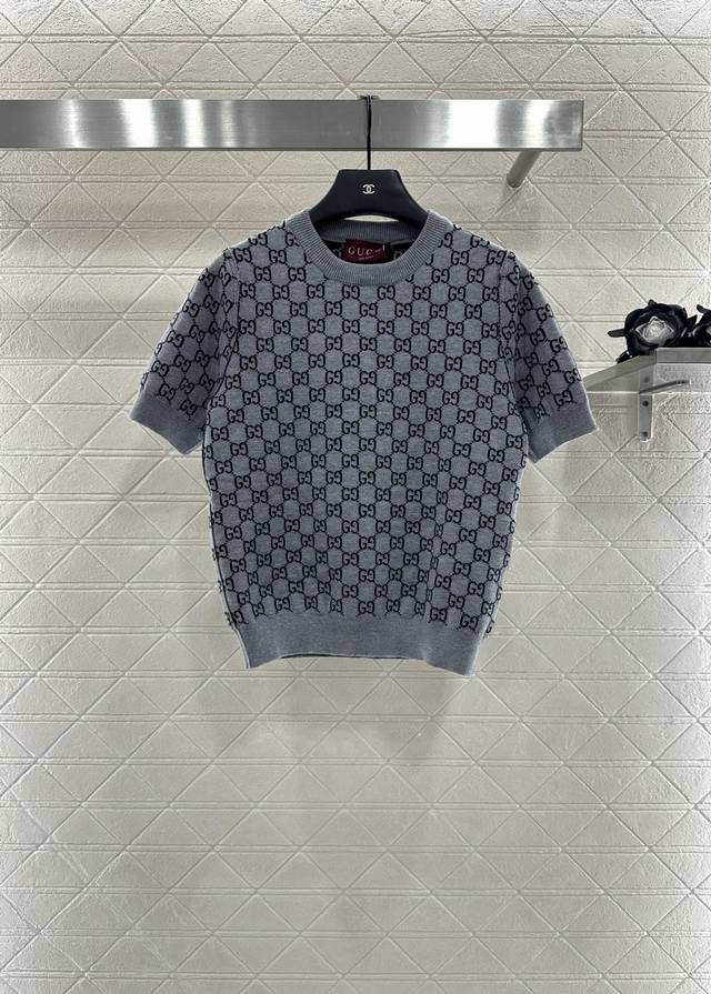 Gucc*2025 New Arrivals Reversible Round Neck Jacquard Knit Short Sleeves Custom