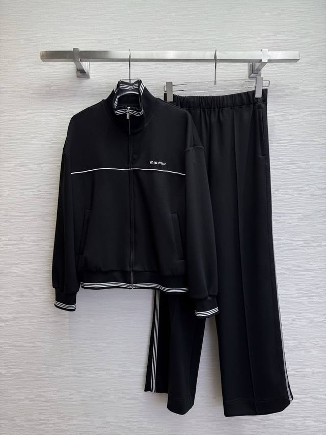 Miumi* 25Ss new jacket, wide-leg pants suit, striped ribbon patchwork design, le
