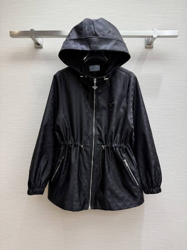 prad* 25Ss new hooded jacquard jacket with triangular jacquard fabric, drawstrin