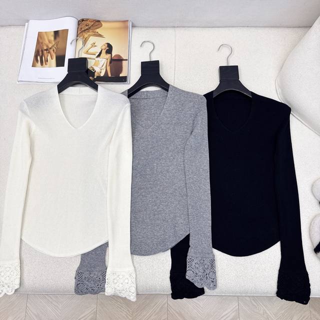 Exclusive model ~ Miu 25Ss latest autumn and winter sleeve hollow lace splicing