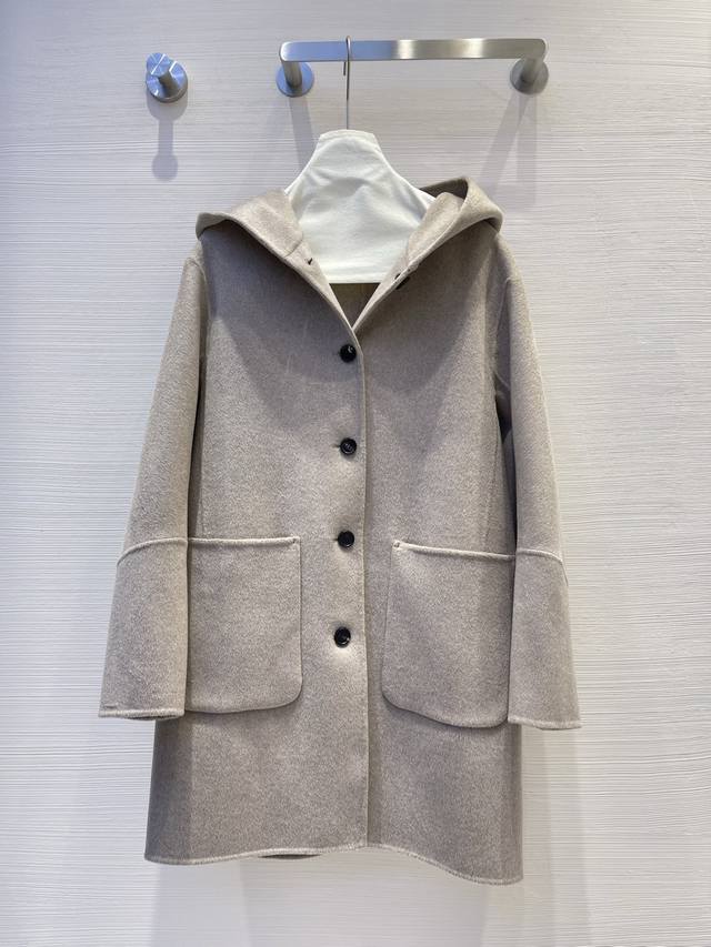 l Ss Autumn and Winter - Oatmeal Hooded Cashmere Coat Made of 90% wool, 10% cash