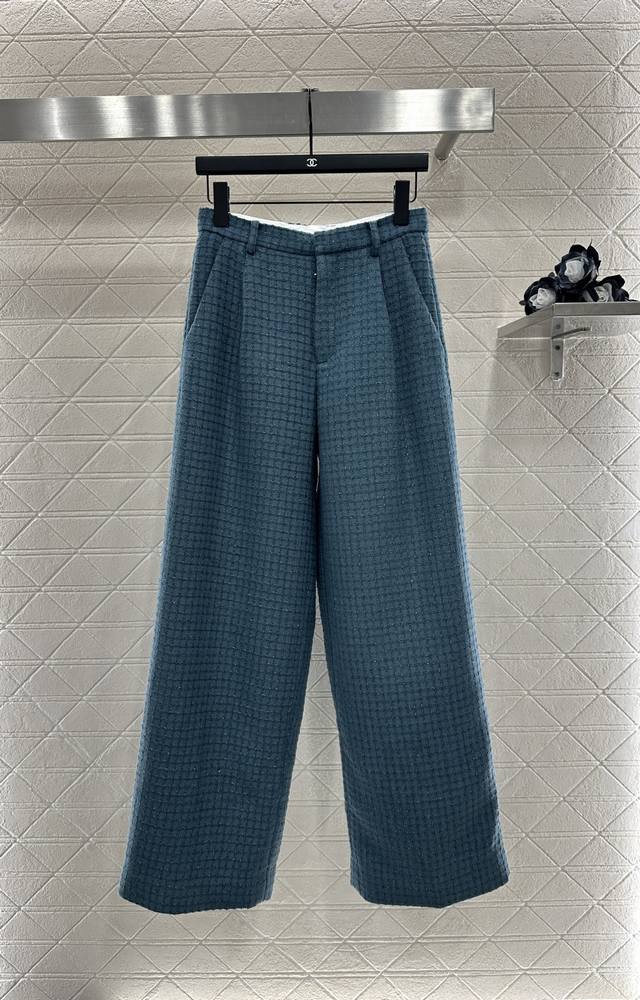 Chane*2025 New Arrival Plaid Tweed Straight-Leg Trousers Custom Yb imported wool