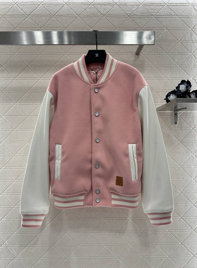 Louis Vittn* 2025 new arrivals. casual leather-sleeved raglan baseball jacket. c