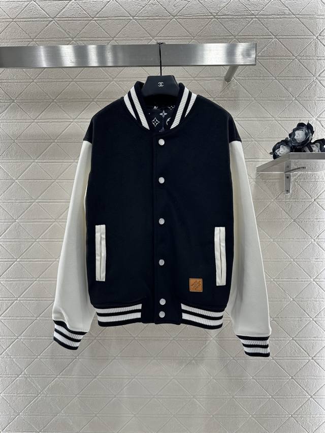 Louis Vittn* 2025 New Arrivals Casual Leather Sleeve Raglan Baseball Jacket Cust