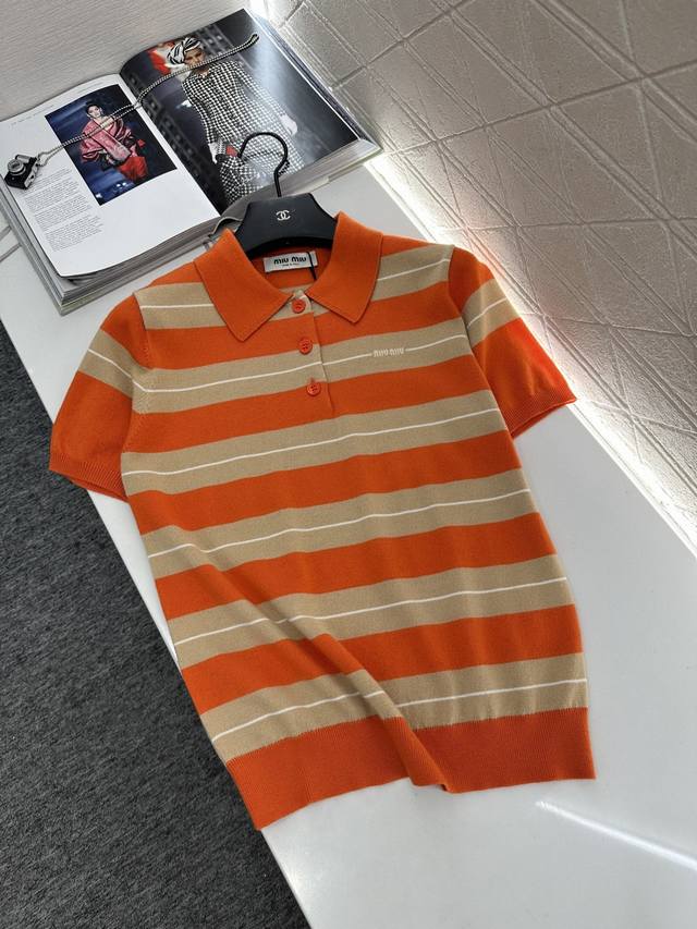 Miumi*2025 New Arrivals Lapel Knit Short Sleeves Custom Yb wool yarn weave for a