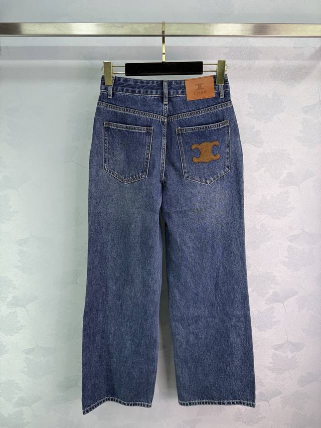 Ce*25 New Early Fall embroidered leather label denim trousers. Made with natural
