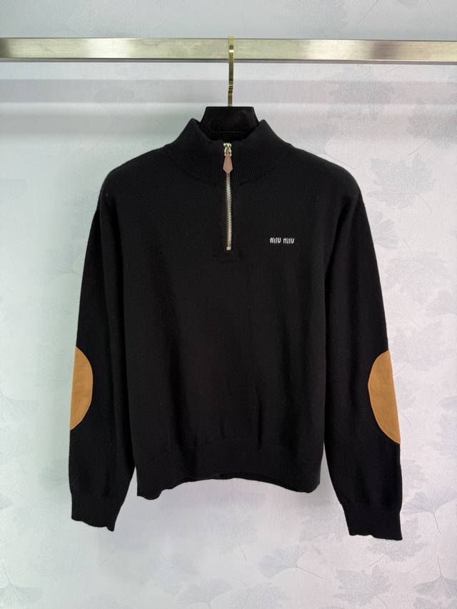 Miumi*'s new 2025 early fall stand-up collar, half-zip knitted long-sleeved swea