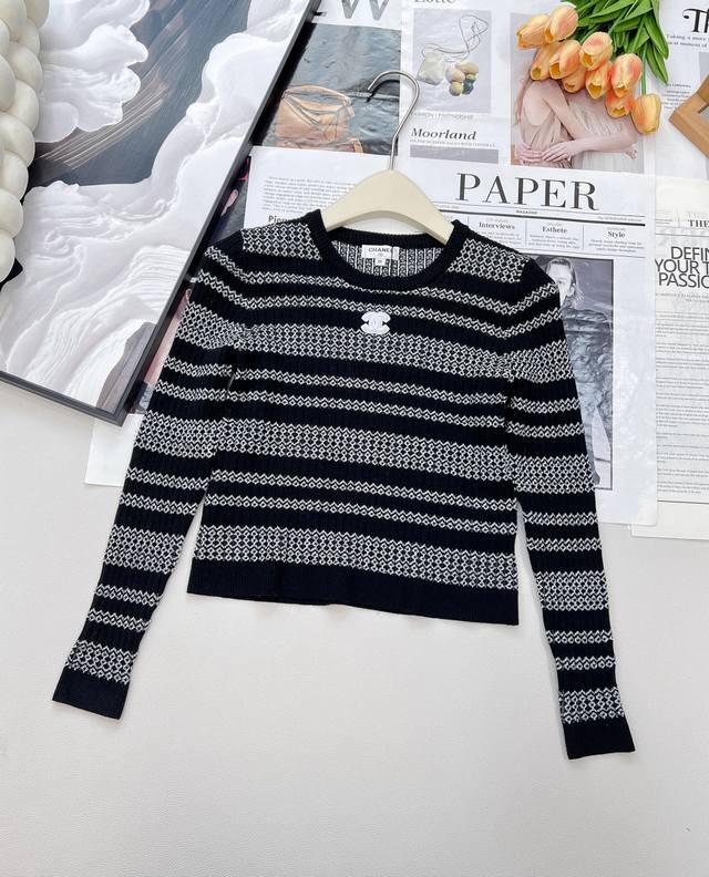 Chanel25Fw Early Fall New Micro-Logo Striped Sweater | Exclusive High-Edition Pr