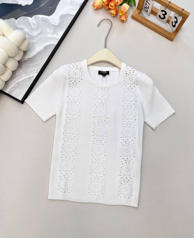 Chanel2025Ss new hollow knit short-sleeved top, customized with Yb imported yarn
