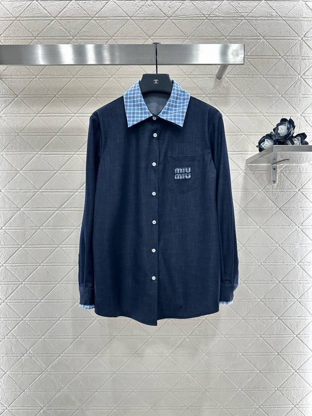 Miumi*2025 New Arrivals: Denim-Patchwork Shirt and Trousers Set. Custom-made Yb