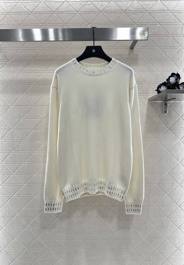 Fend*2025 New Arrivals Round Neck Rhinestone-Trimmed Knit Sweater Custom Yb Wool
