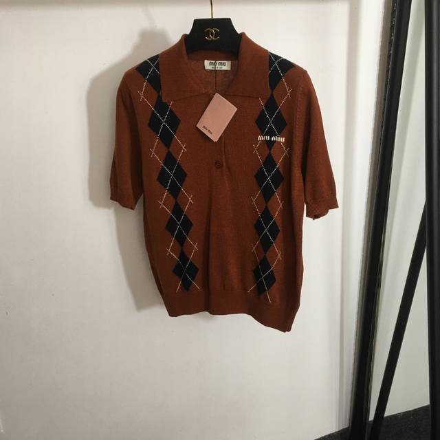 Style No. 4975 Miumi* new contrast color diamond lattice polo collar short-slee