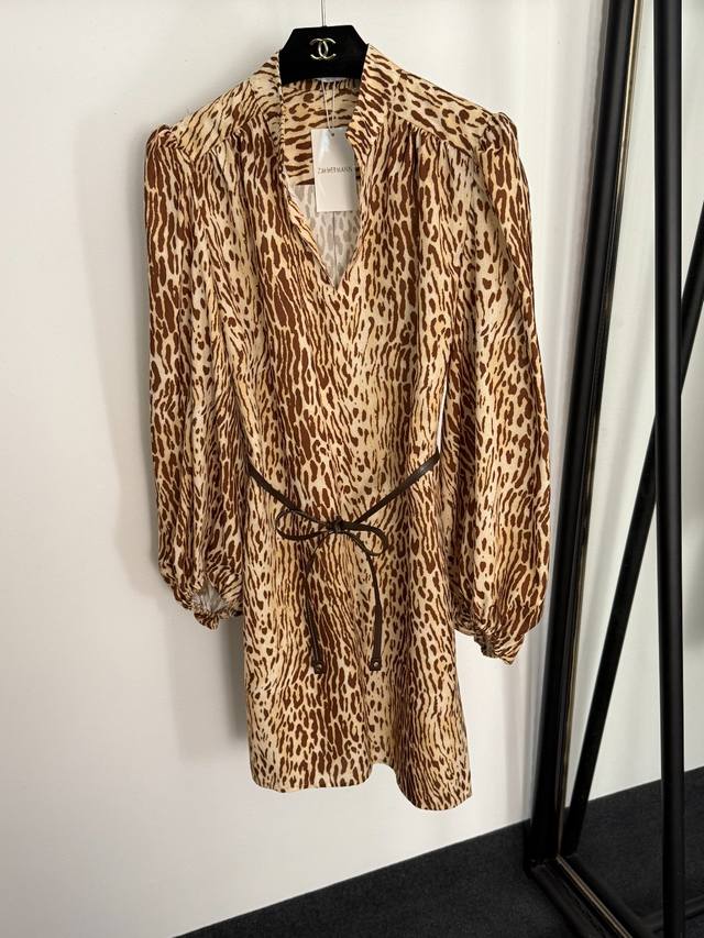 Style No. 20255359 Zimmermann's new sexy leopard print tie waist lantern long-s