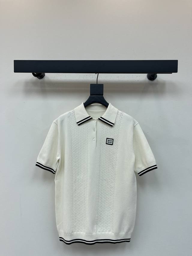 Miumi*25 Early Fall new preppy style polo collar, regular fit, short-sleeved kni