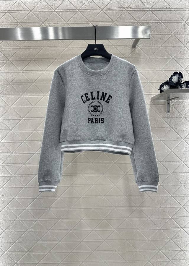 Celin* 2025 new arrivals: crew-neck sweatshirt and trousers set. Custom-made fro