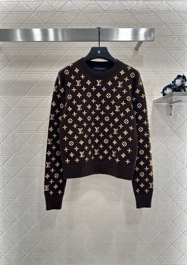 Louis Vuitto* 2025 New Arrivals: Crew-Neck Embroidered Knit Pullover Sweater. Ma