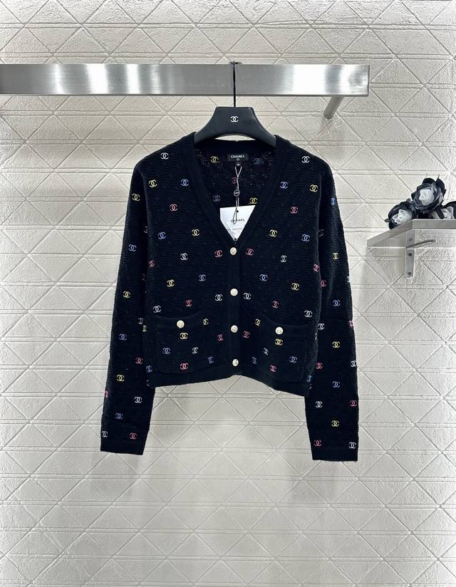 Chane*2025 New Arrivals V-Neck Embroidered Knit Cardigan Custom Yb wool yarn, wo