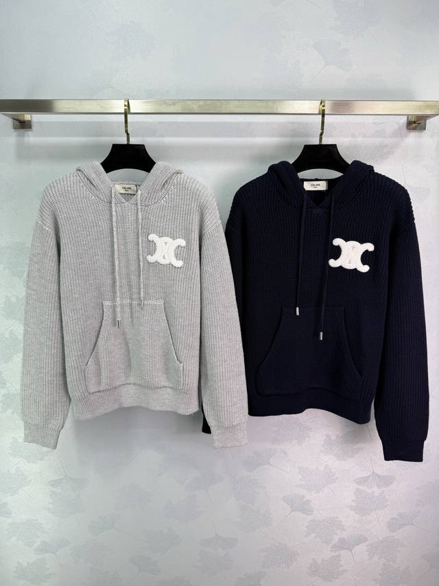 Ce*25 New Early Fall Hooded Knit Sweater with White Logo Embroidery on the Chest