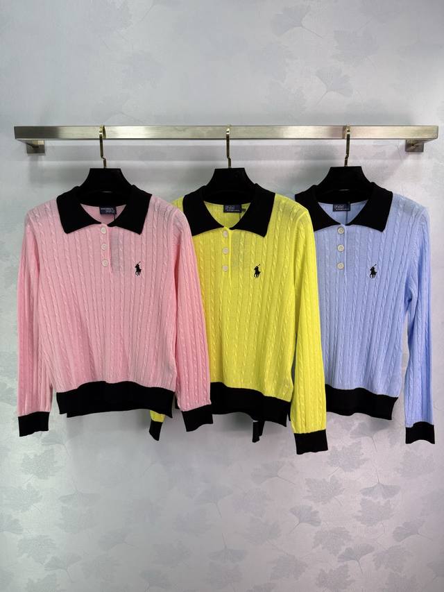 po*25 New early fall lapel knit top with contrasting neckline and cable knit fab