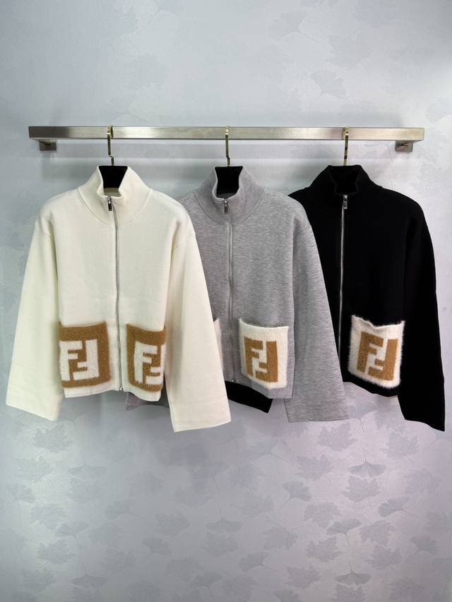 Fe*25 Early Autumn new style double F pocket zipper cardigan stand collar design